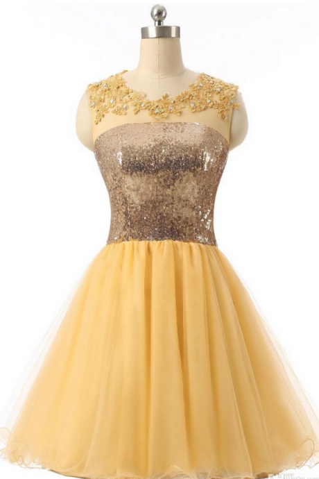 Short Graduation Dresses ,yellow Sequin Formal Dress ,short Homecoming Dresses,sexy Formal Evening Dress