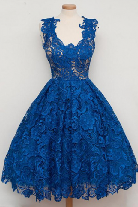 Sleeveless Party Homecoming Dress, Short Royal Blue Prom Dresses With Zipper ,lace Delightful Dresses