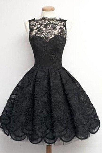 Homecoming Dresses,black Ball Gown Lace Short Prom Dress, Homecoming Dress