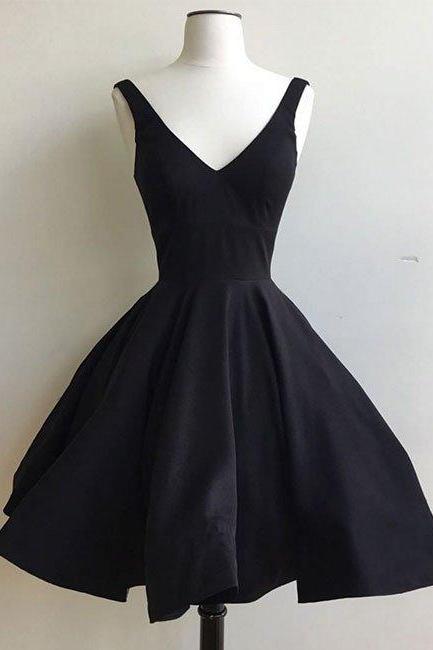 Homecoming Dresses,simple V Neck Black Short Prom Dress, Cute Homecoming Dress