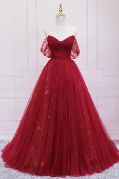 Red Off Shoulder Sequins Long Prom Dress， Formal Evening Gown