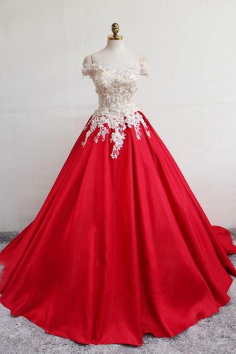 Red Off Shoulder Lace Long Ball Gowns,red Lace Up Formal Prom Dress