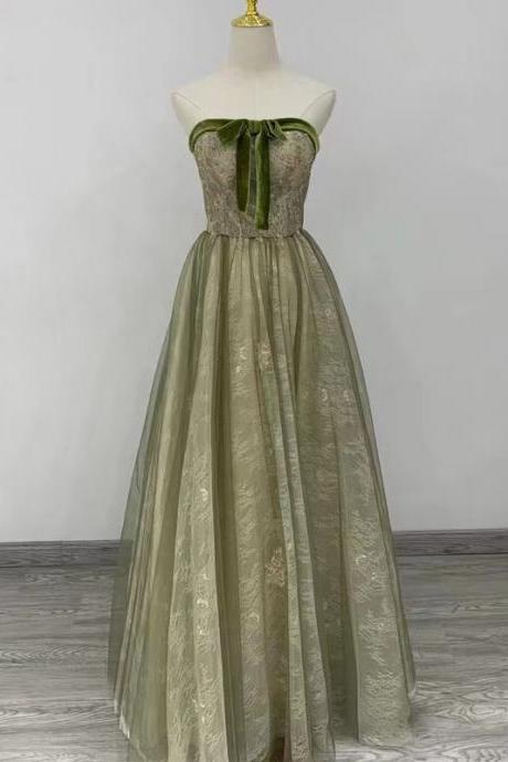 Strapless Prom Dress,fresh Party Dress,fairy Green Evening Dress