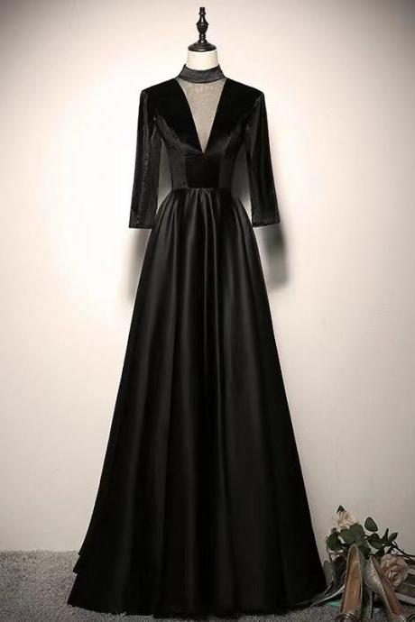 Long Sleeve Prom Dress,high Neck Party Dress,black Formal Dress