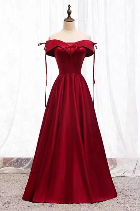 Off shoulder red long party dress, cute evening dress