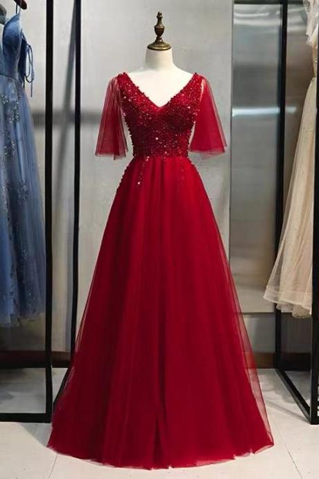 Red Party Dress ,charming Party Dress,sexy V-neck Evening Dress