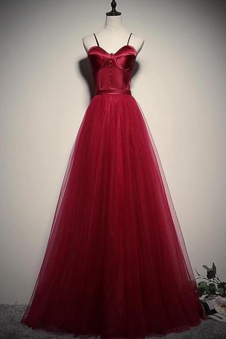 Gorgeous Straps Tulle Long Party Dress, A-line Formal Dress, Evening Dress