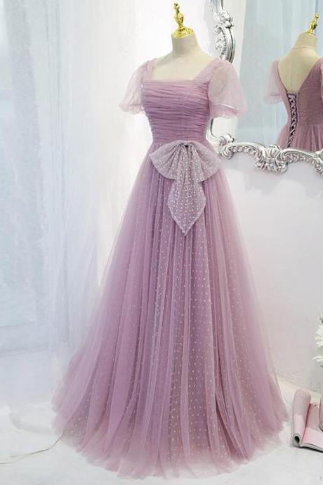 Princess Short Sleeves Long A-line Formal Dress, Beautiful Evening Gown