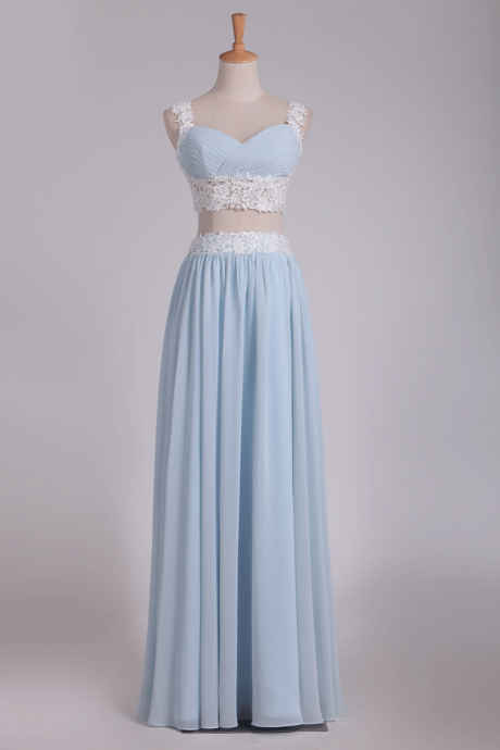 Two-Piece Spaghetti Straps A Line With Applique And Ruffles Chiffon Prom Dresses