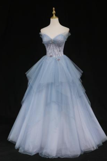 High Quality Prom Dress,A-Line Prom Dress,Strapless Tulle Formal Prom Gown
