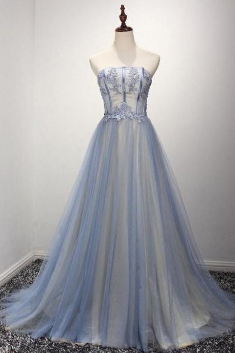 A Line Strapless Prom Dress, Modest Beautiful Long Prom Dress,Tulle Long Banquet Party Dress