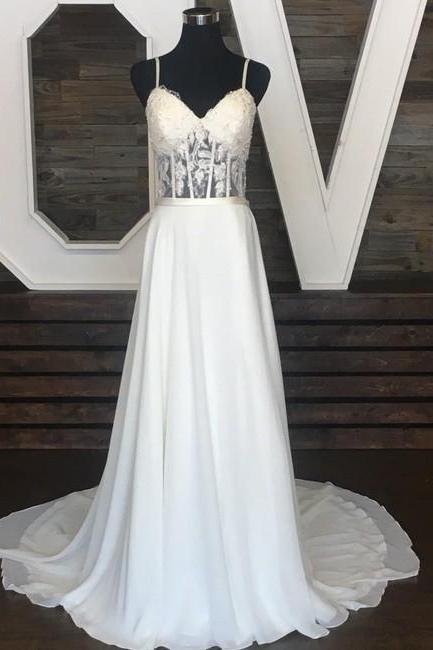 Lace Chiffon Formal Wedding DressProm Dress, Modest Beautiful Long Prom Dress, Banquet Party Dress