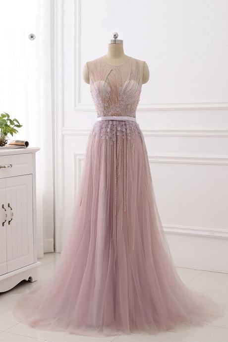 Tulle Formal Prom Dress, Modest Beautiful Long Prom Dress, Banquet Party Dress