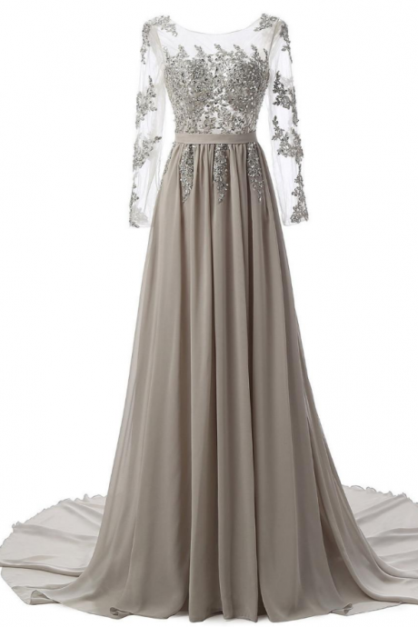 Open Back Chiffon Formal Prom Dress, Beautiful Long Prom Dress, Banquet Party Dress