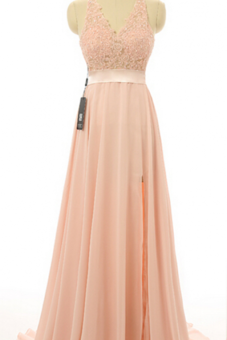 Halter Neckline Lace Slit Formal Prom Dress, Beautiful Long Prom Dress, Banquet Party Dress