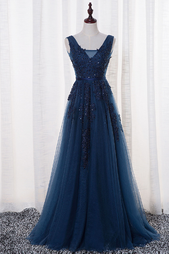 V Neck Cap Sleeve Lace Appliques Formal Prom Dress, Beautiful Long Prom Dress, Banquet Party Dress