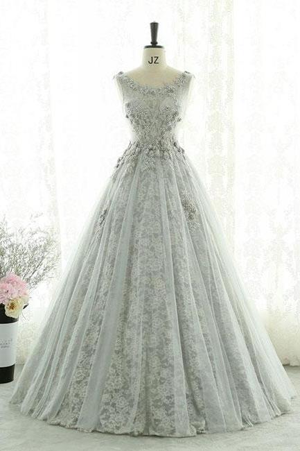 O Neck Lace Tulle Sexy Formal Prom Dress, Beautiful Long Prom Dress, Banquet Party Dress