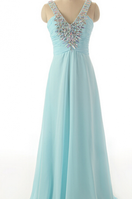 Elegant Beaded A-line V Ruched Bodice Formal Prom Dress, Beautiful Long Prom Dress, Banquet Party Dress