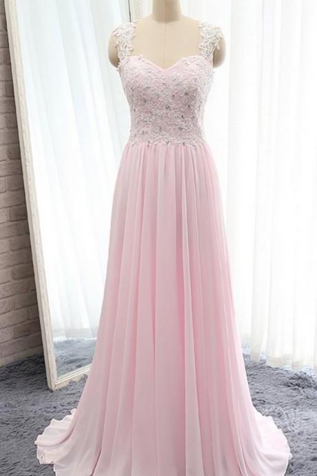 Elegant Sexy Chiffon A-line Lace Formal Prom Dress, Beautiful Long Prom Dress, Banquet Party Dress