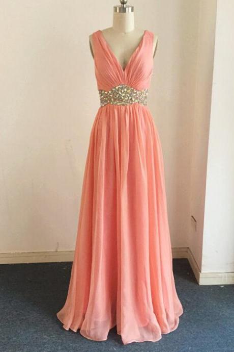 Elegant Sleeveless Straps Chiffon Formal Prom Dress, Beautiful Long Prom Dress, Banquet Party Dress