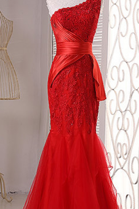 Elegant One Shoulder Appliques Mermaid Formal Prom Dress, Beautiful Long Prom Dress, Banquet Party Dress