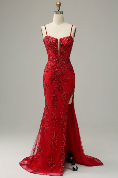Elegant A-line Straps Applique Formal Prom Dress, Beautiful Long Prom Dress, Banquet Party Dress