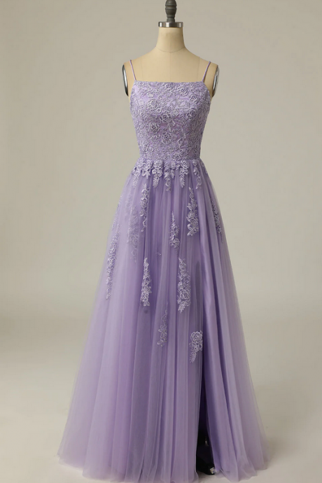 Elegant A Line Appliques Tulle Formal Prom Dress, Beautiful Long Prom Dress, Banquet Party Dress