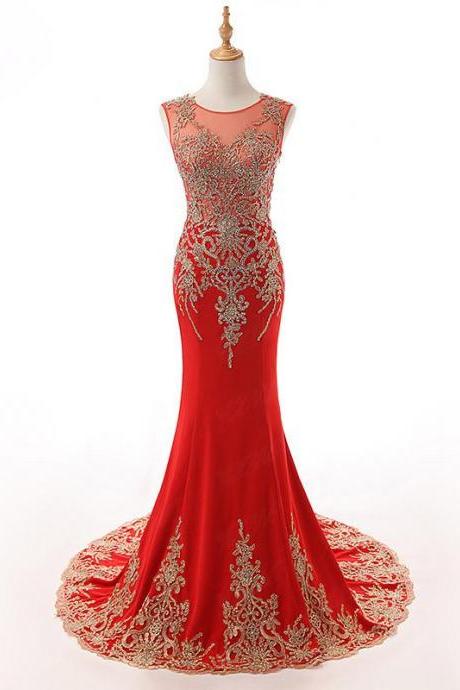 Elegant O Neck Cap Sleeves Mermaid Applliques Formal Prom Dress, Beautiful Long Prom Dress, Banquet Party Dress