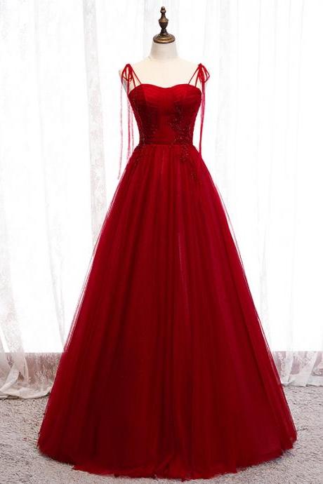 Elegant A-line Beaded Sweetheart Tulle Formal Prom Dress, Beautiful Long Prom Dress, Banquet Party Dress