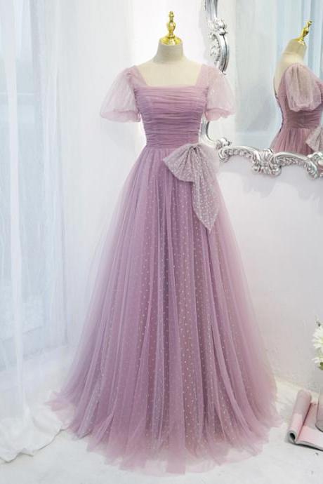 Elegant A Line Short Sleeves Tulle Formal Prom Dress, Beautiful Prom Dress, Banquet Party Dress