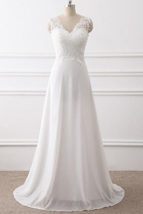 Elegant Chiffon Simple Lace Applique Formal Prom Dress, Beautiful Prom Dress, Banquet Party Dress
