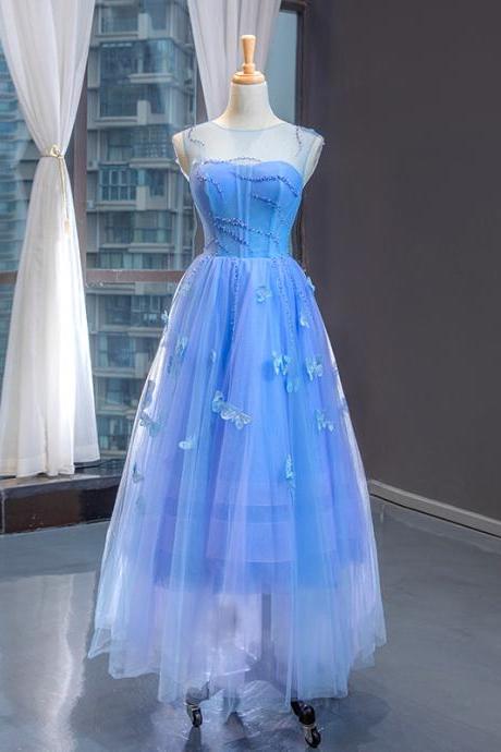 Elegant Beaded Tulle Round Neckline Formal Prom Dress, Beautiful Prom Dress, Banquet Party Dress