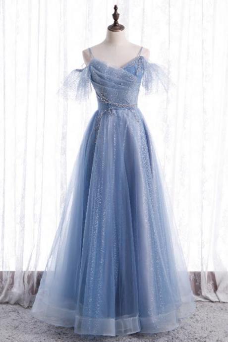 Elegant A-line Tulle Straps Off Shoulder Formal Prom Dress, Beautiful Prom Dress, Banquet Party Dress