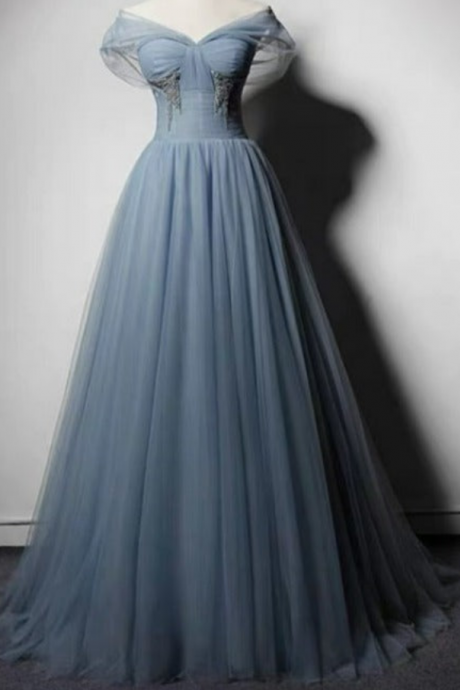 Prom Dresses Tulle Off Shoulder Beaded Long Prom Dress Party Dress, Long Evening Gowns