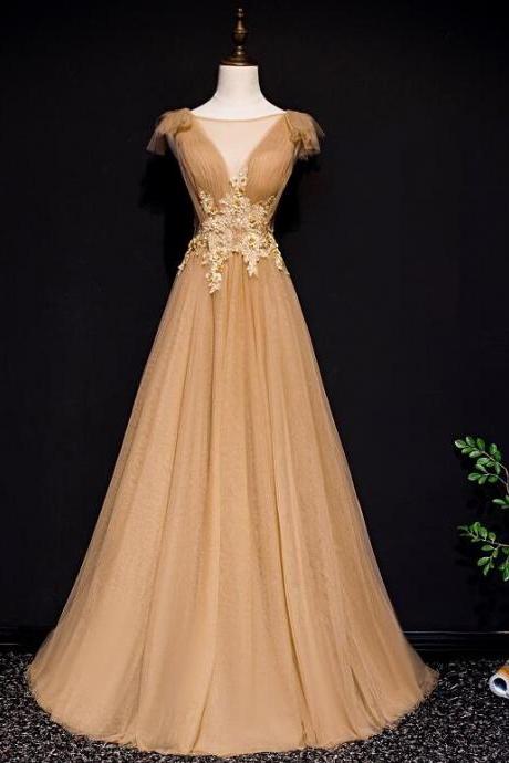 Elegant Sweetheart A Line Applique Tulle Formal Prom Dress, Beautiful Long Prom Dress, Banquet Party Dress
