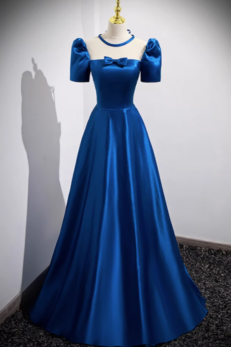 Prom Dresses,blue Evening Gowns French High Feeling Satin U Neck Business Banquet Dresses