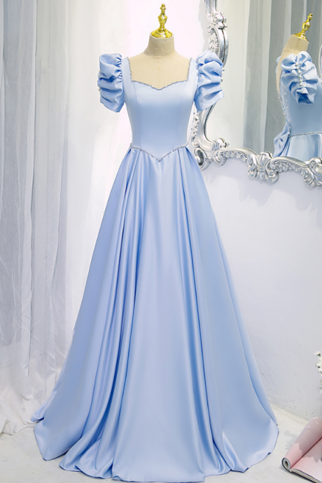 Prom Dresses,evening Gowns Banquet Satin Blue Noble Elegant Birthday Bar Mitzvah Dresses