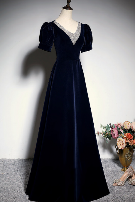 Prom Dresses,dignified Elegant Evening Gowns Banquet Temperament Navy Blue Annual Gowns