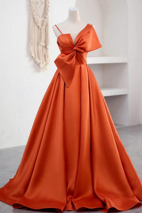 Prom Dresses,orange Satin Strapless Floor Length Gowns Birthday Party Evening Dresses