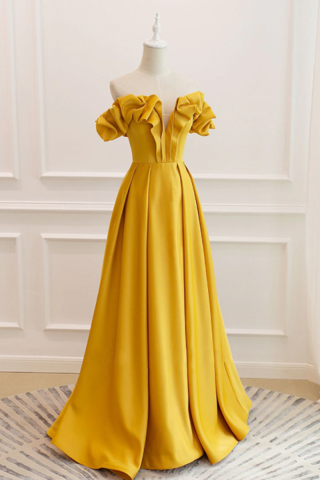Prom Dresses,yellow Elegant Party Dresses Strapless Satin Evening Gowns