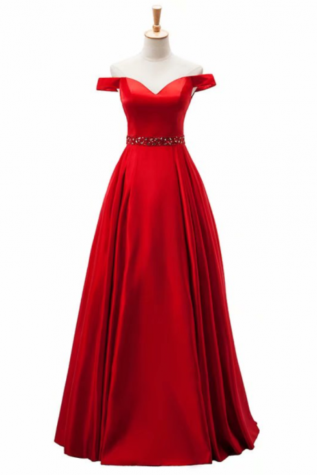 Prom Dresses,pageant Dresses Strapless Beaded Fashion Red Satin Evening Gowns
