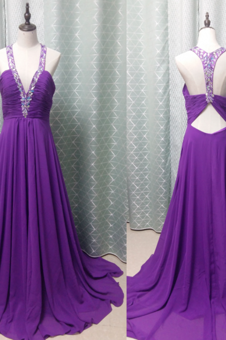 Prom Dresses,charming Prom Dresses Beaded Chiffon V-neck Evening Gowns