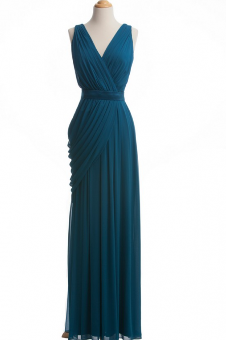 Prom Dresses,navy Blue Chiffon Long Elegant Vintage Prom Dresses