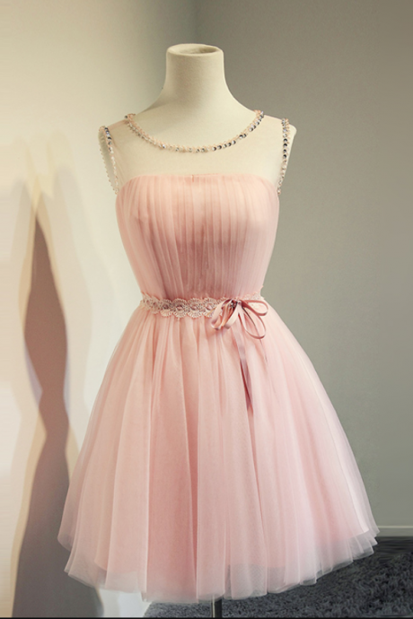 Homecoming Dresses,sweet And Cute Pink Tulle Round Neckline Homecoming Dresses