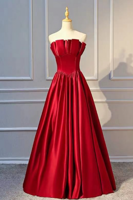 Prom Dresses,red Party Dress Strapless Evening Dress Backless Long Prom Dress Satin Formal Dress