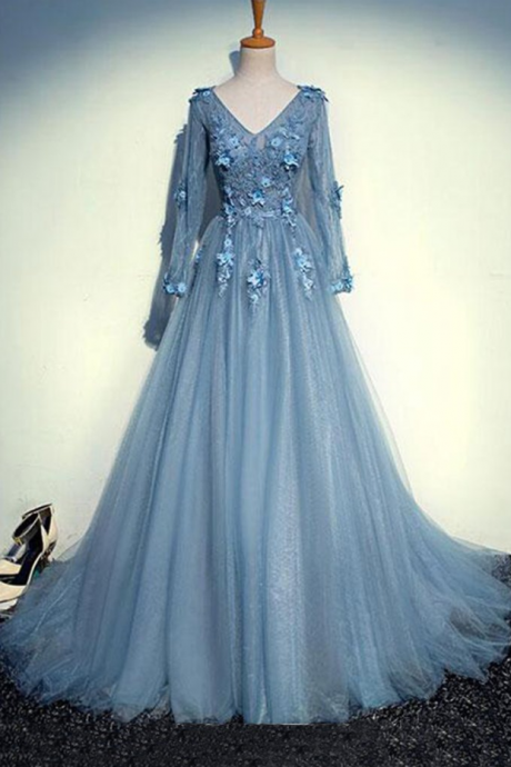 Prom Dresses,elegant And Charming Party Dresses Long Sleeve Tulle Evening Gowns