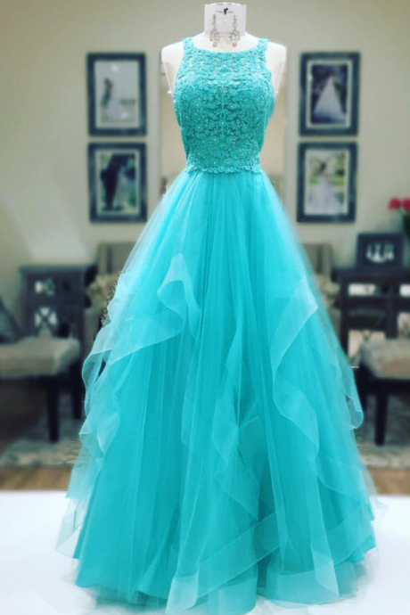 Prom Dresses,turquoise Prom Dresses Elegant Lace Applique Party Dresses