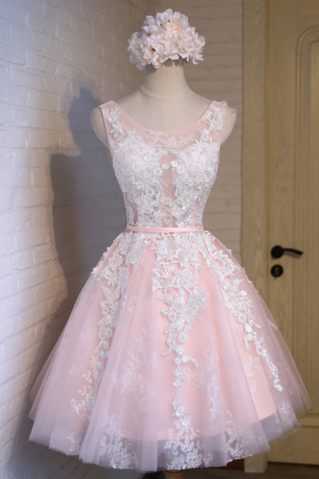 Homecoming Dresses,pink Lace Short Prom Dresses Tulle Short Gowns Party Dresses