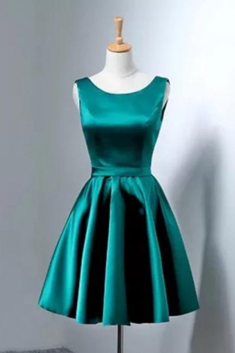 Homecoming Dresses,beautiful Dark Green Satin Short Party Dress Bridesmaid Dress