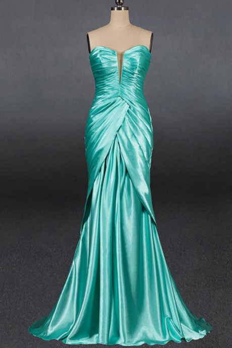 Prom Dresses,mlatest Green Satin Slim Tube Top Prom Dress Banquet Party Wedding Evening Dress